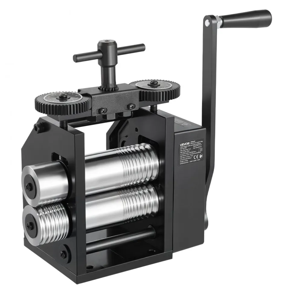 VEVOR Rolling Mill 4-in-1 Round Flat Square Half-Round Pressing Roller Mill, Manual Jewelry DIY Tool, 0.03-7 mm Adjustable Thickness, Stable & Even Rolling, for Ductile Metals, Gold, Silver, Copper