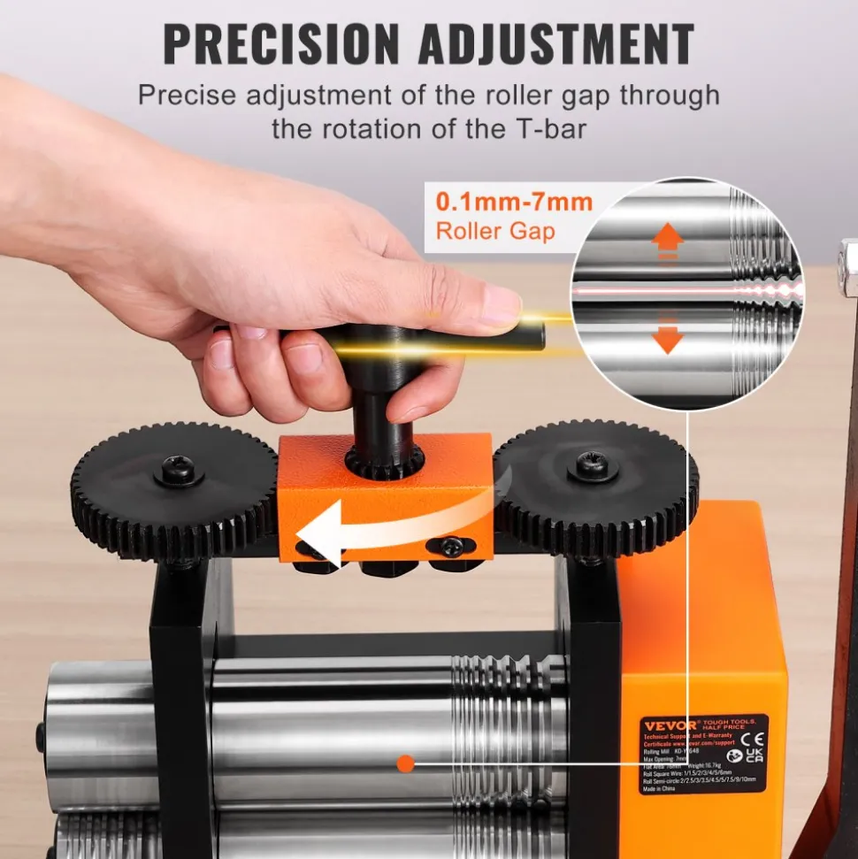 VEVOR Rolling Mill, 3"/76 mm Jewelry Rolling Mill Machine, 1: 2 Gear Ratio, 3-in-1 Multi-function Rolling Mill, 0.1-7mm Press Thickness for Metal Jewelry Making Sheet Square Wire Semicircle Pattern