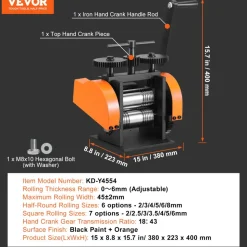 VEVOR Rolling Mill, 1.77"/45 mm Jewelry Rolling Mill Machine, 1: 2.4 Gear Ratio, 3-in-1 Multi-function Rolling Mill, 0-6 mm Press Thickness for Metal Jewelry Making Sheet Square Wire Semicircle
