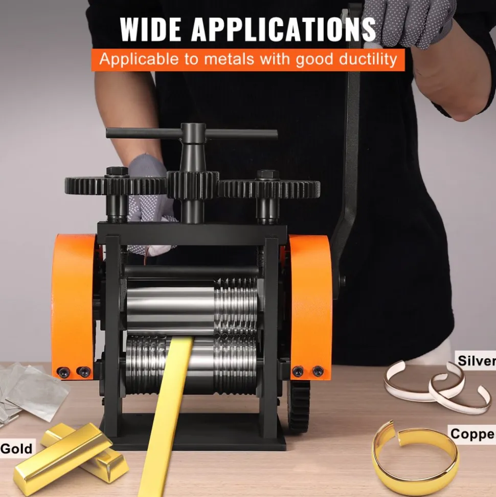 VEVOR Rolling Mill, 1.77"/45 mm Jewelry Rolling Mill Machine, 1: 2.4 Gear Ratio, 3-in-1 Multi-function Rolling Mill, 0-6 mm Press Thickness for Metal Jewelry Making Sheet Square Wire Semicircle