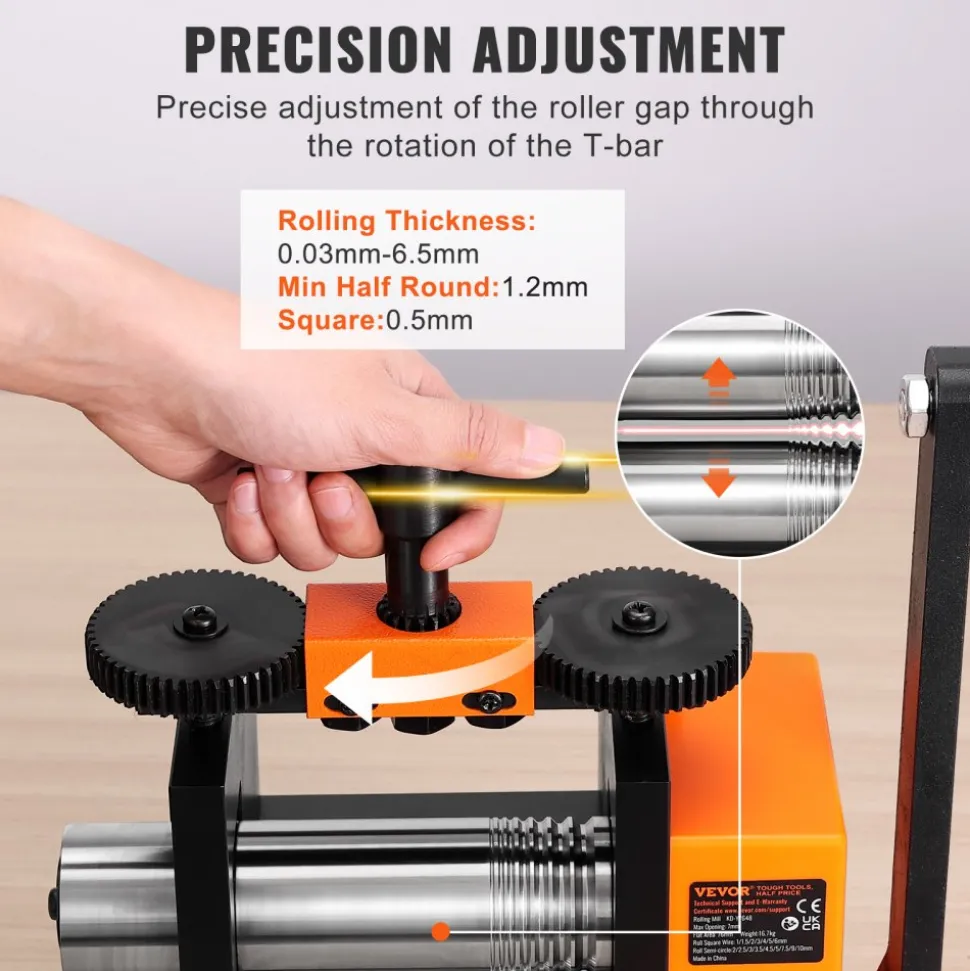 VEVOR Rolling Mill, 2.95"/75 mm Jewelry Rolling Mill Machine, 1: 2 Gear Ratio, 3-in-1 Multi-function Rolling Mill, 0.03-6.5mm Press Thickness for Metal Jewelry Making Sheet Square Wire Semicircle