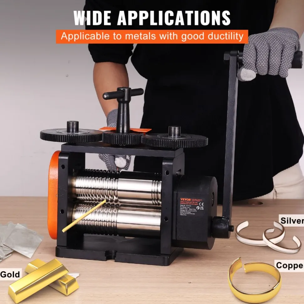 VEVOR Rolling Mill, 2.24"/57 mm Jewelry Rolling Mill Machine, 1: 2 Gear Ratio, 3-in-1 Multi-function Rolling Mill, 0-5.5 mm Press Thickness for Metal Jewelry Making Sheet Square Wire Elliptical