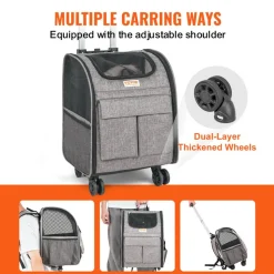 VEVOR Rolling Pet Carrier Backpack with Removable Wheels for Under 18LBS, Large Soft Sided Wheeled Dog Carrier Cat Travel Carrier Airline Approved for Small Dogs and Medium Cats with Upgraded Wheels