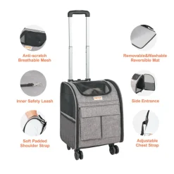 VEVOR Rolling Pet Carrier Backpack with Removable Wheels for Under 18LBS, Large Soft Sided Wheeled Dog Carrier Cat Travel Carrier Airline Approved for Small Dogs and Medium Cats with Upgraded Wheels