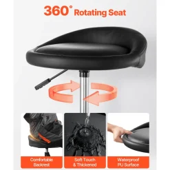 VEVOR Rolling Shop Stool, Pneumatic Garage Seat/Work Stool with 300 lbs Capacity, Adjustable Height Roller Creeper Seat, 360° Swivel Padded Workshop Stool with Casters, for Garage, Shop & Auto Repair
