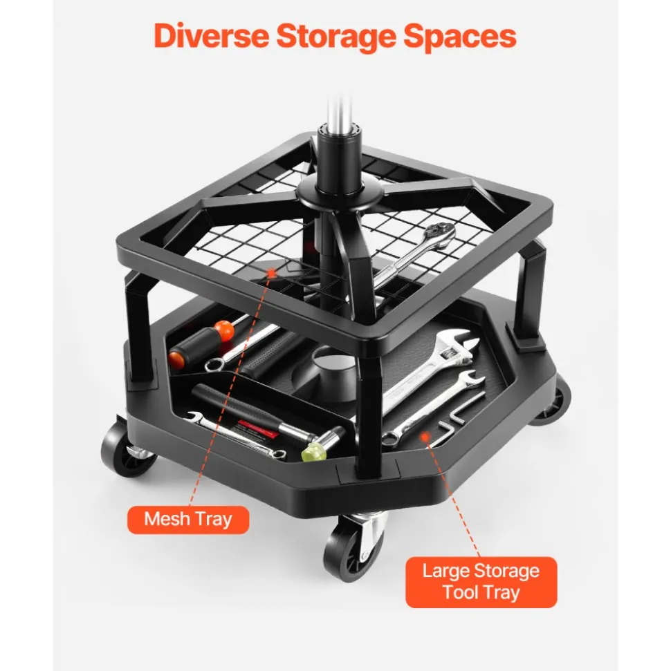VEVOR Rolling Shop Stool, Pneumatic Garage Seat/Work Stool with 300 lbs Capacity, Adjustable Height Roller Creeper Seat, 360° Swivel Padded Workshop Stool with Casters, for Garage, Shop & Auto Repair