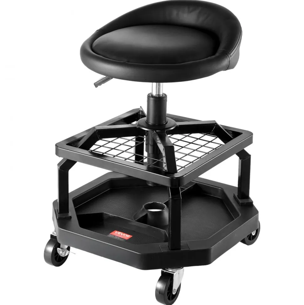 VEVOR Rolling Shop Stool, Pneumatic Garage Seat/Work Stool with 300 lbs Capacity, Adjustable Height Roller Creeper Seat, 360° Swivel Padded Workshop Stool with Casters, for Garage, Shop & Auto Repair