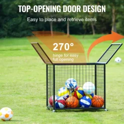 VEVOR Rolling Sports Ball Storage Cart, Basketball Cage with Double Lids, Sport Equipment Holder Organizer for Indoor Outdoor, Steel Storage Rack for Garages, Playgroup, Gym and Schools