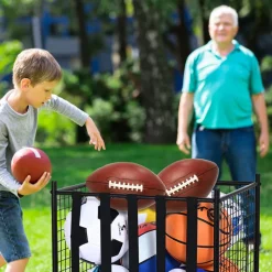VEVOR Rolling Sports Ball Storage Cart, Lockable Basketball Cage with Double Lids, Sport Equipment Holder Organizer for Indoor Outdoor, Steel Storage Rack for Garages, Playgroup, Gym and Schools