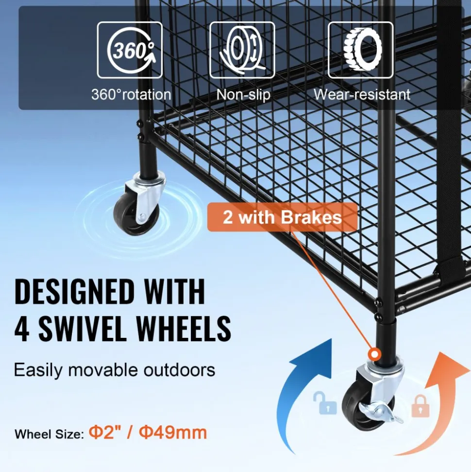 VEVOR Rolling Sports Ball Storage Cart, Lockable Basketball Cage with Double Lids, Sport Equipment Holder Organizer for Indoor Outdoor, Steel Storage Rack for Garages, Playgroup, Gym and Schools