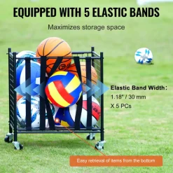 VEVOR Rolling Sports Ball Storage Cart, Lockable Basketball Cage with Double Lids, Sport Equipment Holder Organizer for Indoor Outdoor, Steel Storage Rack for Garages, Playgroup, Gym and Schools