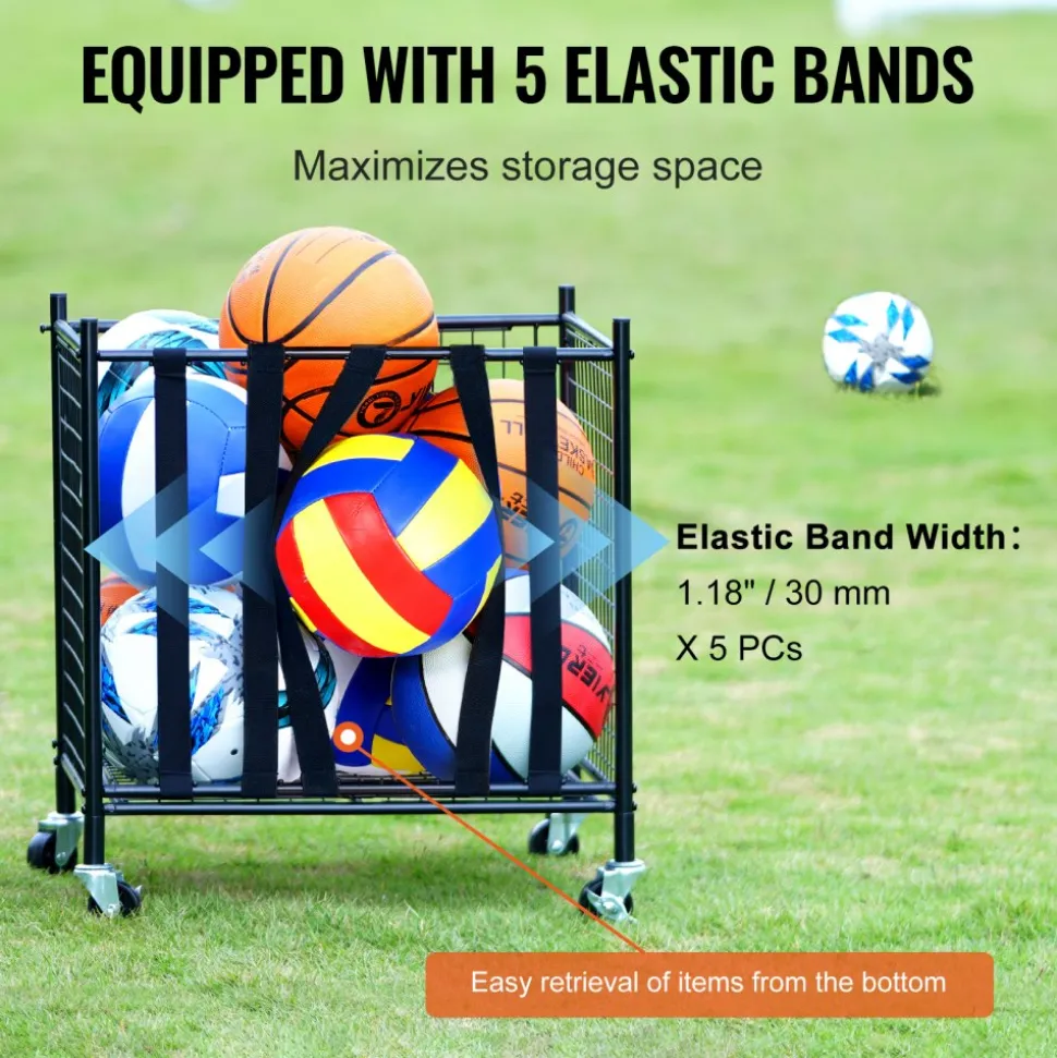 VEVOR Rolling Sports Ball Storage Cart, Lockable Basketball Cage with Double Lids, Sport Equipment Holder Organizer for Indoor Outdoor, Steel Storage Rack for Garages, Playgroup, Gym and Schools