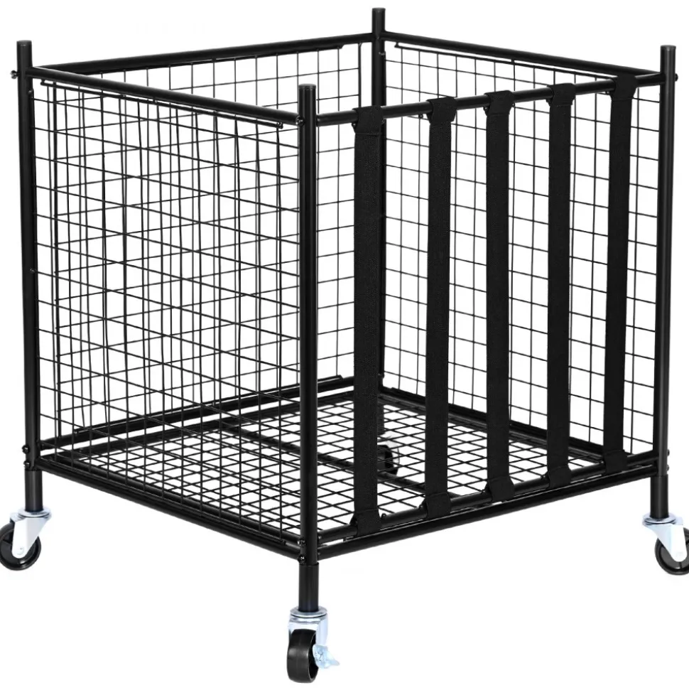 VEVOR Rolling Sports Ball Storage Cart, Lockable Basketball Cage with Double Lids, Sport Equipment Holder Organizer for Indoor Outdoor, Steel Storage Rack for Garages, Playgroup, Gym and Schools