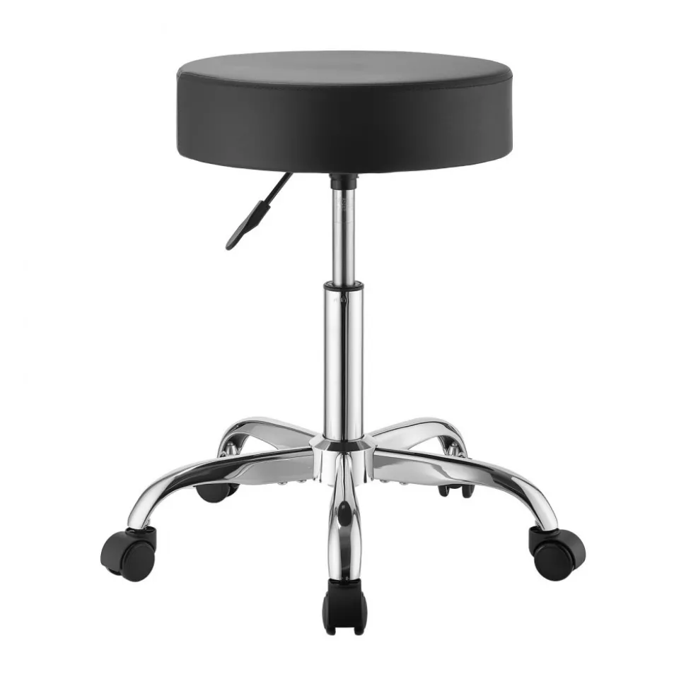 VEVOR Rolling Stools with Wheels, Set of 2, 500 lbs Weight Capacity, Height Adjustable, Thick Cushion Ergonomic PU Leather Seat, 360° Swivel Round Rolling Stool Chair for Salon, Spa, Clinic, Black