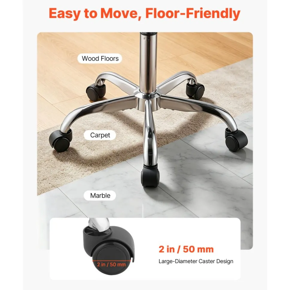 VEVOR Rolling Stools with Wheels, Set of 2, 500 lbs Weight Capacity, Height Adjustable, Thick Cushion Ergonomic PU Leather Seat, 360° Swivel Round Rolling Stool Chair for Salon, Spa, Clinic, Black