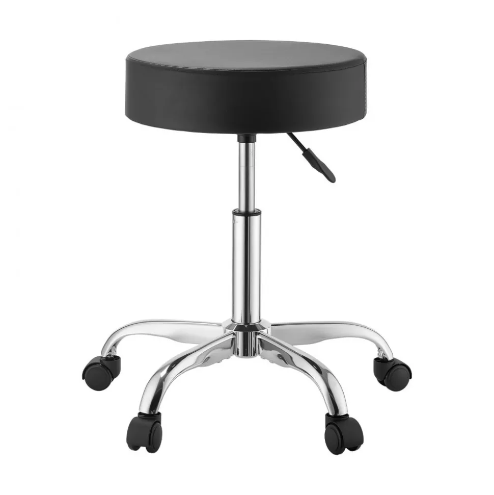 VEVOR Rolling Stools with Wheels, Set of 2, 500 lbs Weight Capacity, Height Adjustable, Thick Cushion Ergonomic PU Leather Seat, 360° Swivel Round Rolling Stool Chair for Salon, Spa, Clinic, Black
