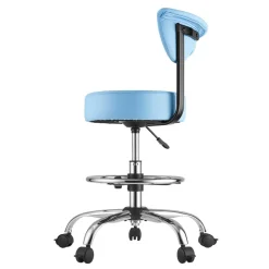 VEVOR Rolling Stool with Back Support, 500 lbs Weight Capacity, Height Adjustable, Thick Cushion Ergonomic PU Leather Seat, 360° Swivel Round Rolling Stool Chair for Dental, Salon, Clinic, Blue