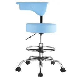 VEVOR Rolling Stool with Back Support, 500 lbs Weight Capacity, Height Adjustable, Thick Cushion Ergonomic PU Leather Seat, 360° Swivel Round Rolling Stool Chair for Dental, Salon, Clinic, Blue