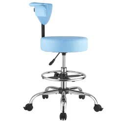 VEVOR Rolling Stool with Back Support, 500 lbs Weight Capacity, Height Adjustable, Thick Cushion Ergonomic PU Leather Seat, 360° Swivel Round Rolling Stool Chair for Dental, Salon, Clinic, Blue