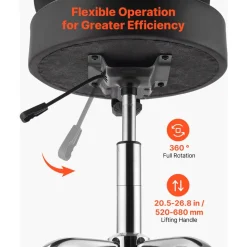 VEVOR Rolling Stool with Back Support, 500 lbs Weight Capacity, Height Adjustable, Thick Cushion Ergonomic PU Leather Seat, 360° Swivel Round Rolling Stool Chair for Salon, Clinic, Medical, Black