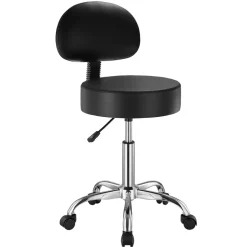 VEVOR Rolling Stool with Back Support and Wheels, 450 LBS Weight Capacity Round Rolling Stool Chair, Height Adjustable Thickened PU Leather Swivel Stool for Salon, Spa, Massage, Tattoo, Clinic, Black