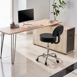 VEVOR Rolling Stool with Back Support and Wheels, 450 LBS Weight Capacity Round Rolling Stool Chair, Height Adjustable Thickened PU Leather Swivel Stool for Salon, Spa, Massage, Tattoo, Clinic, Black