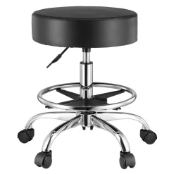 VEVOR Rolling Stool with Foot Rest and Wheels, 450 LBS Weight Capacity Round Rolling Stool Chair, Height Adjustable Thickened PU Leather Swivel Stool for Salon, Spa, Massage, Tattoo, Clinic, Black
