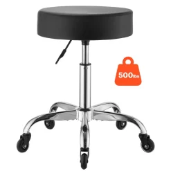 VEVOR Rolling Stool with Wheels, 500 lbs Weight Capacity, Height Adjustable, Thick Cushion Ergonomic PU Leather Seat, 360° Swivel Round Rolling Stool Chair for Salon, Spa, Clinic, Medical, Black