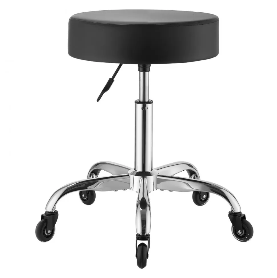 VEVOR Rolling Stool with Wheels, 500 lbs Weight Capacity, Height Adjustable, Thick Cushion Ergonomic PU Leather Seat, 360° Swivel Round Rolling Stool Chair for Salon, Spa, Clinic, Medical, Black