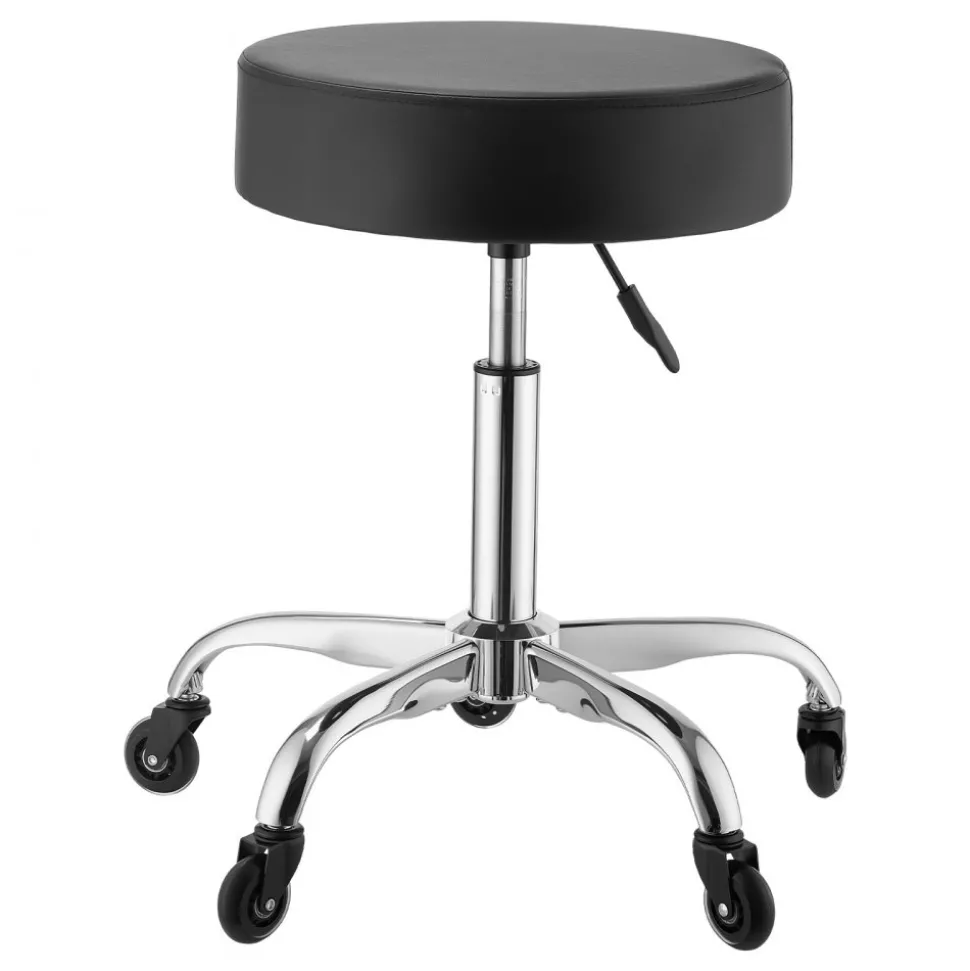 VEVOR Rolling Stool with Wheels, 500 lbs Weight Capacity, Height Adjustable, Thick Cushion Ergonomic PU Leather Seat, 360° Swivel Round Rolling Stool Chair for Salon, Spa, Clinic, Medical, Black