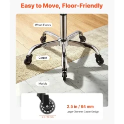 VEVOR Rolling Stool with Wheels, 500 lbs Weight Capacity, Height Adjustable, Thick Cushion Ergonomic PU Leather Seat, 360° Swivel Round Rolling Stool Chair for Salon, Spa, Clinic, Medical, Black