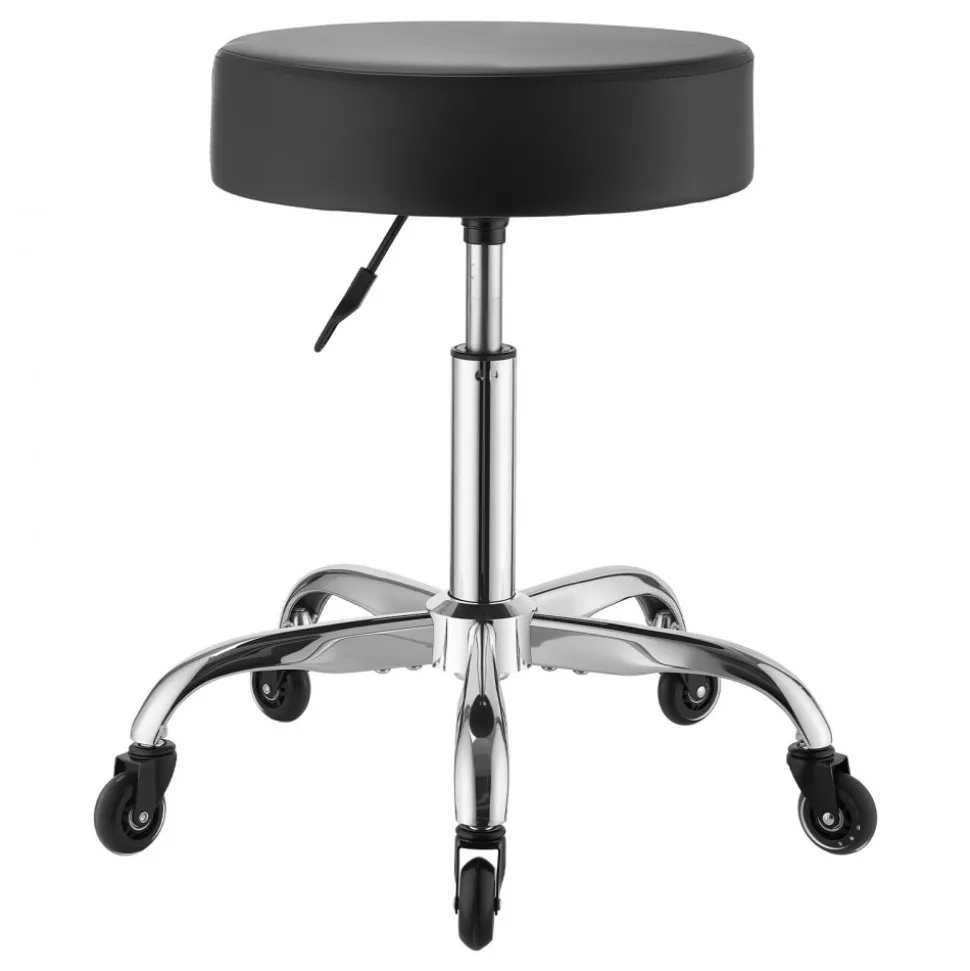 VEVOR Rolling Stool with Wheels, 500 lbs Weight Capacity, Height Adjustable, Thick Cushion Ergonomic PU Leather Seat, 360° Swivel Round Rolling Stool Chair for Salon, Spa, Clinic, Medical, Black