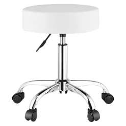 VEVOR Rolling Stool with Wheels, 450 LBS Weight Capacity Round Rolling Stool Chair, Height Adjustable Thickened PU Leather Swivel Stool for Salon, Spa, Massage, Tattoo, Clinic, White