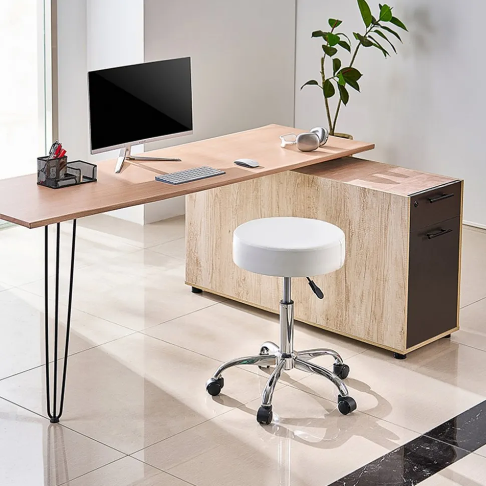 VEVOR Rolling Stool with Wheels, 450 LBS Weight Capacity Round Rolling Stool Chair, Height Adjustable Thickened PU Leather Swivel Stool for Salon, Spa, Massage, Tattoo, Clinic, White