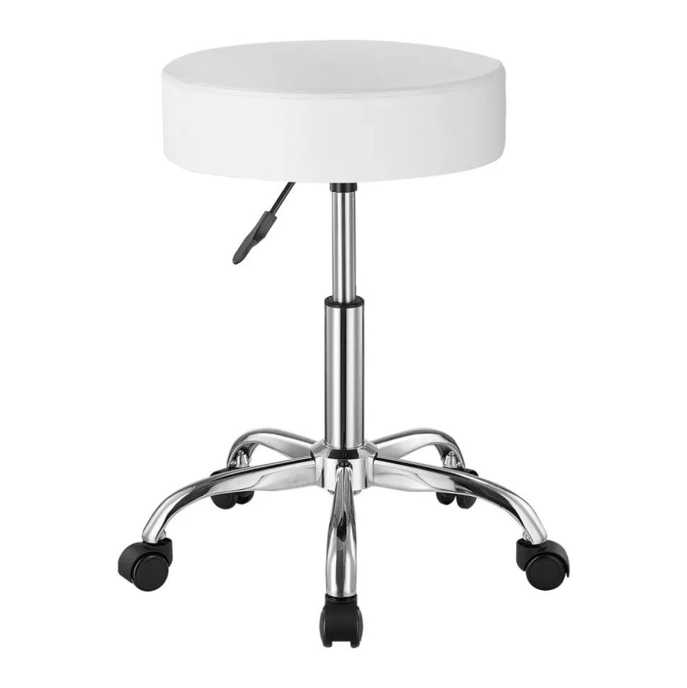 VEVOR Rolling Stool with Wheels, 450 LBS Weight Capacity Round Rolling Stool Chair, Height Adjustable Thickened PU Leather Swivel Stool for Salon, Spa, Massage, Tattoo, Clinic, White