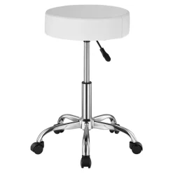 VEVOR Rolling Stool with Wheels, 450 LBS Weight Capacity Round Rolling Stool Chair, Height Adjustable Thickened PU Leather Swivel Stool for Salon, Spa, Massage, Tattoo, Clinic, White