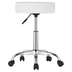 VEVOR Rolling Stool with Wheels, 450 LBS Weight Capacity Round Rolling Stool Chair, Height Adjustable Thickened PU Leather Swivel Stool for Salon, Spa, Massage, Tattoo, Clinic, White