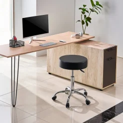 VEVOR Rolling Stool with Wheels, 450 LBS Weight Capacity Round Rolling Stool Chair, Height Adjustable Thickened PU Leather Swivel Stool for Salon, Spa, Massage, Tattoo, Clinic, Black