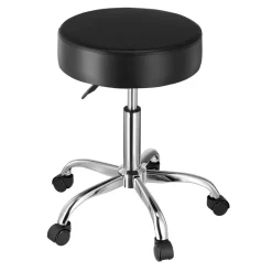 VEVOR Rolling Stool with Wheels, 450 LBS Weight Capacity Round Rolling Stool Chair, Height Adjustable Thickened PU Leather Swivel Stool for Salon, Spa, Massage, Tattoo, Clinic, Black