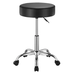 VEVOR Rolling Stool with Wheels, 450 LBS Weight Capacity Round Rolling Stool Chair, Height Adjustable Thickened PU Leather Swivel Stool for Salon, Spa, Massage, Tattoo, Clinic, Black