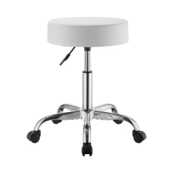 VEVOR Rolling Stool with Wheels, 500 lbs Weight Capacity, Height Adjustable, Thick Cushion Ergonomic PU Leather Seat, 360° Swivel Round Rolling Stool Chair for Salon, Spa, Clinic, Medical, White