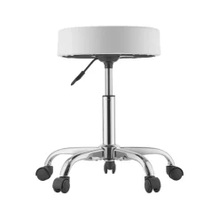 VEVOR Rolling Stool with Wheels, 500 lbs Weight Capacity, Height Adjustable, Thick Cushion Ergonomic PU Leather Seat, 360° Swivel Round Rolling Stool Chair for Salon, Spa, Clinic, Medical, White