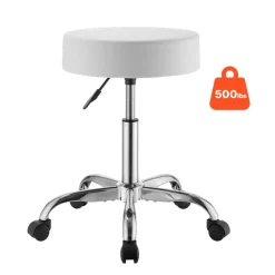 VEVOR Rolling Stool with Wheels, 500 lbs Weight Capacity, Height Adjustable, Thick Cushion Ergonomic PU Leather Seat, 360° Swivel Round Rolling Stool Chair for Salon, Spa, Clinic, Medical, White