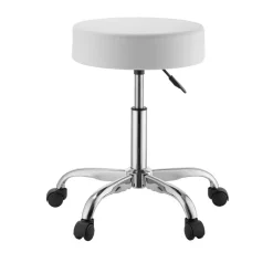 VEVOR Rolling Stool with Wheels, 500 lbs Weight Capacity, Height Adjustable, Thick Cushion Ergonomic PU Leather Seat, 360° Swivel Round Rolling Stool Chair for Salon, Spa, Clinic, Medical, White