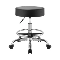 VEVOR Rolling Stool with Wheels Footrest, 500 lbs Weight Capacity, Height Adjustable, Thick Cushion Ergonomic PU Leather Seat, 360° Swivel Round Rolling Stool Chair for Salon, Clinic, Medical, Black