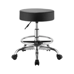 VEVOR Rolling Stool with Wheels Footrest, 500 lbs Weight Capacity, Height Adjustable, Thick Cushion Ergonomic PU Leather Seat, 360° Swivel Round Rolling Stool Chair for Salon, Clinic, Medical, Black