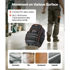 VEVOR Rolling Tool Backpack, 110 lbs Load Capacity, 72 Pockets Heavy Duty Roller Tool Bag on Wheels, Adjustable Telescoping Handle & Stable Base, Toolbag Organizers for Construction, Mechanic