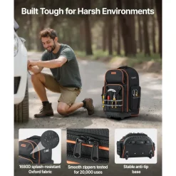 VEVOR Rolling Tool Backpack, 110 lbs Load Capacity, 72 Pockets Heavy Duty Roller Tool Bag on Wheels, Adjustable Telescoping Handle & Stable Base, Toolbag Organizers for Construction, Mechanic