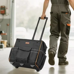 VEVOR Rolling Tool Bag, 110 lbs Load Capacity, 25 Pockets Heavy Duty Roller Tool Bag with Adjustable Telescoping Handle & Stable Base, Toolbag Organizers with Wheels for Electrician, Construction