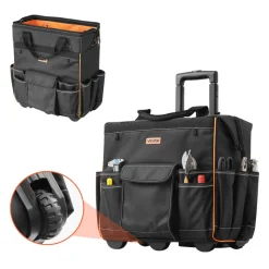 VEVOR Rolling Tool Bag, 110 lbs Load Capacity, 25 Pockets Heavy Duty Roller Tool Bag with Adjustable Telescoping Handle & Stable Base, Toolbag Organizers with Wheels for Electrician, Construction